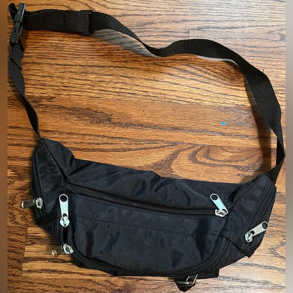 Men's Black Waist Bag with Multiple Zip Compartments